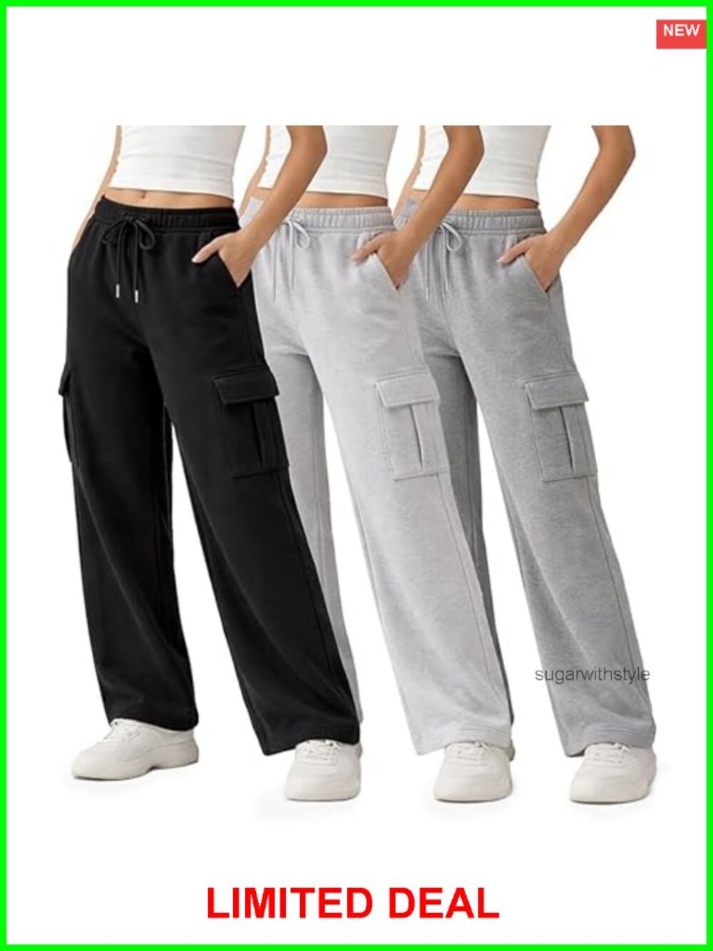 3 Pack Wide Leg Cargo Fleece Sweatpants Women Lounge